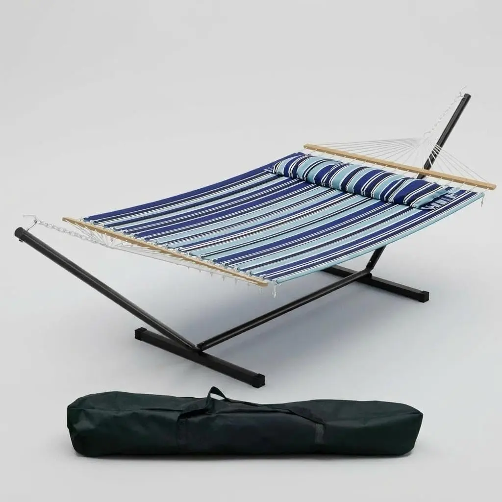 Double Hammock with Stand, 475lbs Capacity, Adjustable Two-Layer Design, Sturdy Steel Frame & Thick Rope for Backyard Patio Camping Outdoor Relaxation