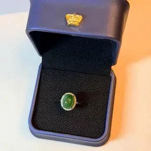 Natural Green Jadeite “Emerald Crown” Ring — Certified Grade A Jadeite · Halo Setting