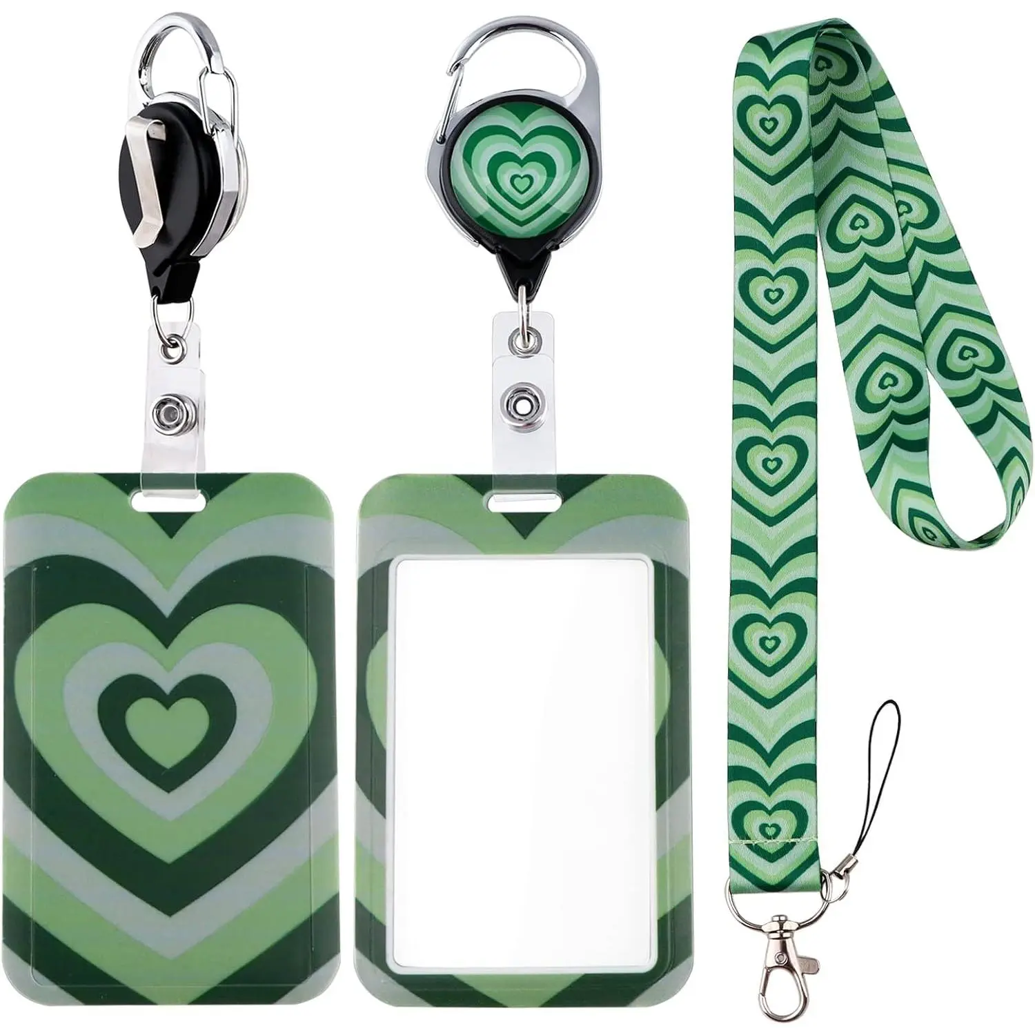 Green Lanyard with ID Badge Holder Case and Retractable Badge Reel Clip, Infinity Heart  Key Lanyards for Men Women Work Name ID Card Badge