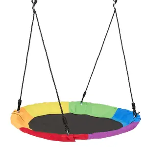 【Summervibes】VEVOR Tree Swing,  40 Inch Saucer Swing, 750lbs Weight Capacity, 900D Oxford Fabric Swing Seat with 2 Tree Hanging Straps and Adjustable Multi-Strand Ropes, Round Swing for Kids Outdoor, Multicolor