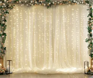5×10ft Sheer Tulle Backdrop Curtains with Lights for Weddings, Parties, Baby Showers, Photo Shoots & Events