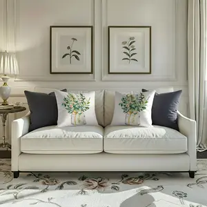 A pair of watercolor glass vases floral pillows and cushions, fresh and natural watercolor style, gentle and healing, forest style decorative pillowcases, multiple styles to choose from, 17.71 x 17.71 inches