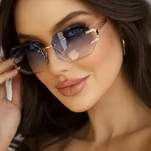 Trendy Polygon Gradient Sunglasses Women Men Brand Designer Sun Glasses Female Rectangle Rimless Cutting Len Eyewear