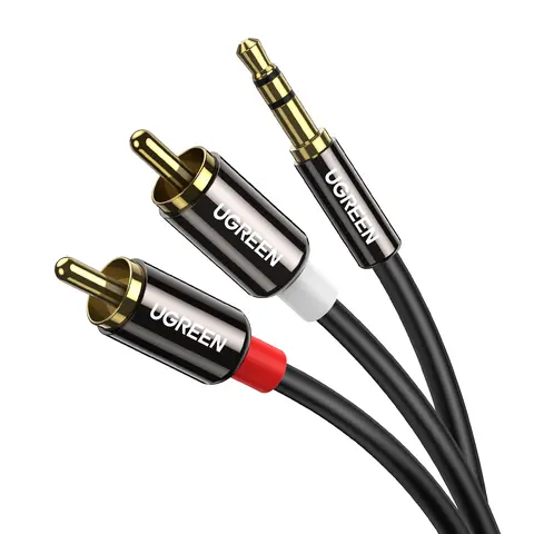 UGREEN 3.5mm to RCA Cable, 6.6FT RCA Male to Aux Audio Adapter HiFi Sound Headphone Jack Adapter Metal Shell Y Splitter Auxiliary Cord 1/8 Connector for Phone Speaker MP3 Tablet HDTV