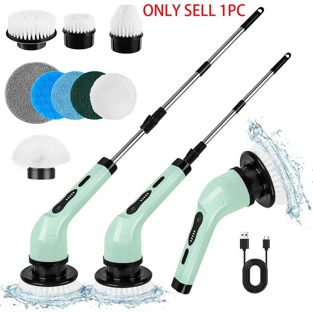 Electric multi-functional cleaning brush, nine-in-one bathroom glass long and short dual-purpose brush, household cleaning electric brush, USB Rechargeable Scrubber, Cordless Power Scrubber, Rechargeable Spin Scrubber, Scrubbing Brush