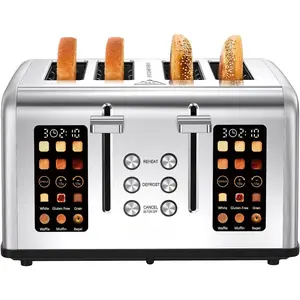 4 Slice  Screen Toaster with Wide Slots Stainless Steel Digital Toasters for Family Breakfast, Even Toasting for Bagel & Bread, Reheat Defrost Cancel, Removable Crumb Tray,