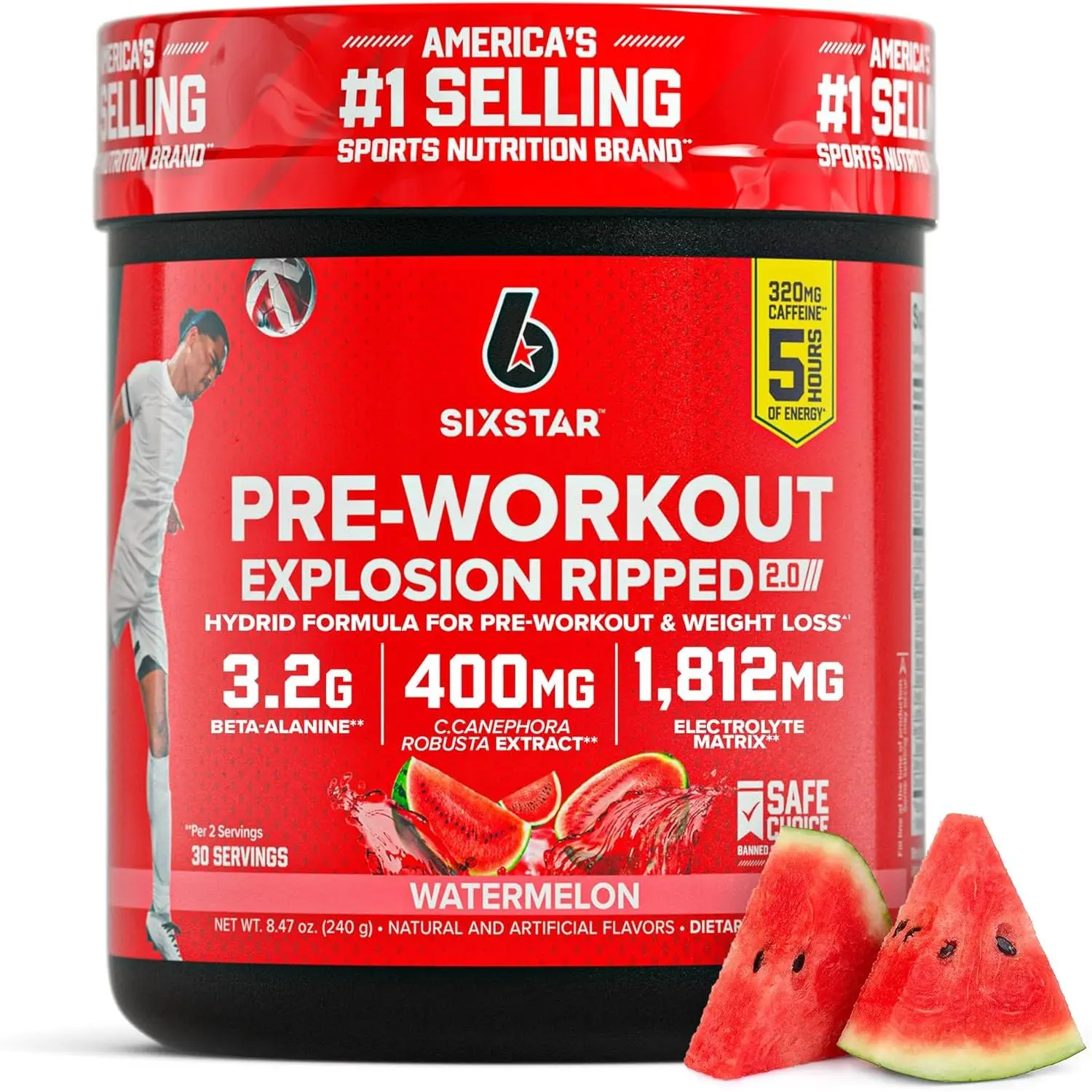 Six Star Pre-Workout Explosion for Men & Women, Watermelon (30 Servings) Preworkout Energy Powder Supplement - Pre Workout Drink Mix Hybrid Formula - Sports Nutrition Products Healthcare Fitness