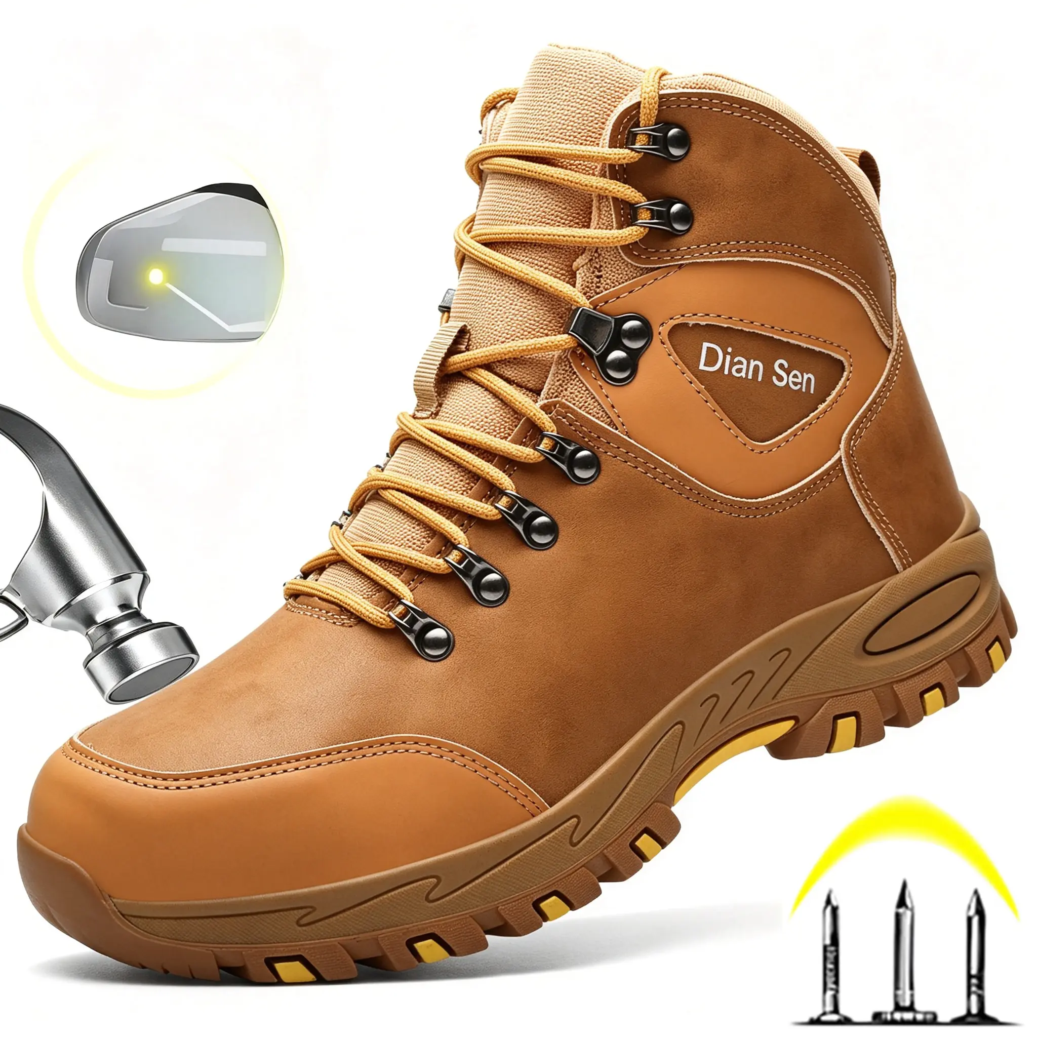 Men's Steel Toe Safety Boots - Lightweight, Puncture-Proof Work & Safety Footwear with Breathable Mesh for Construction & Industrial Use, Minimalist, Round Toe, Laces, Athletic, Outdoors, Water Resistant, Industry, Mesh Upper, Kevlar Sole, Eu Steel Toe Ca