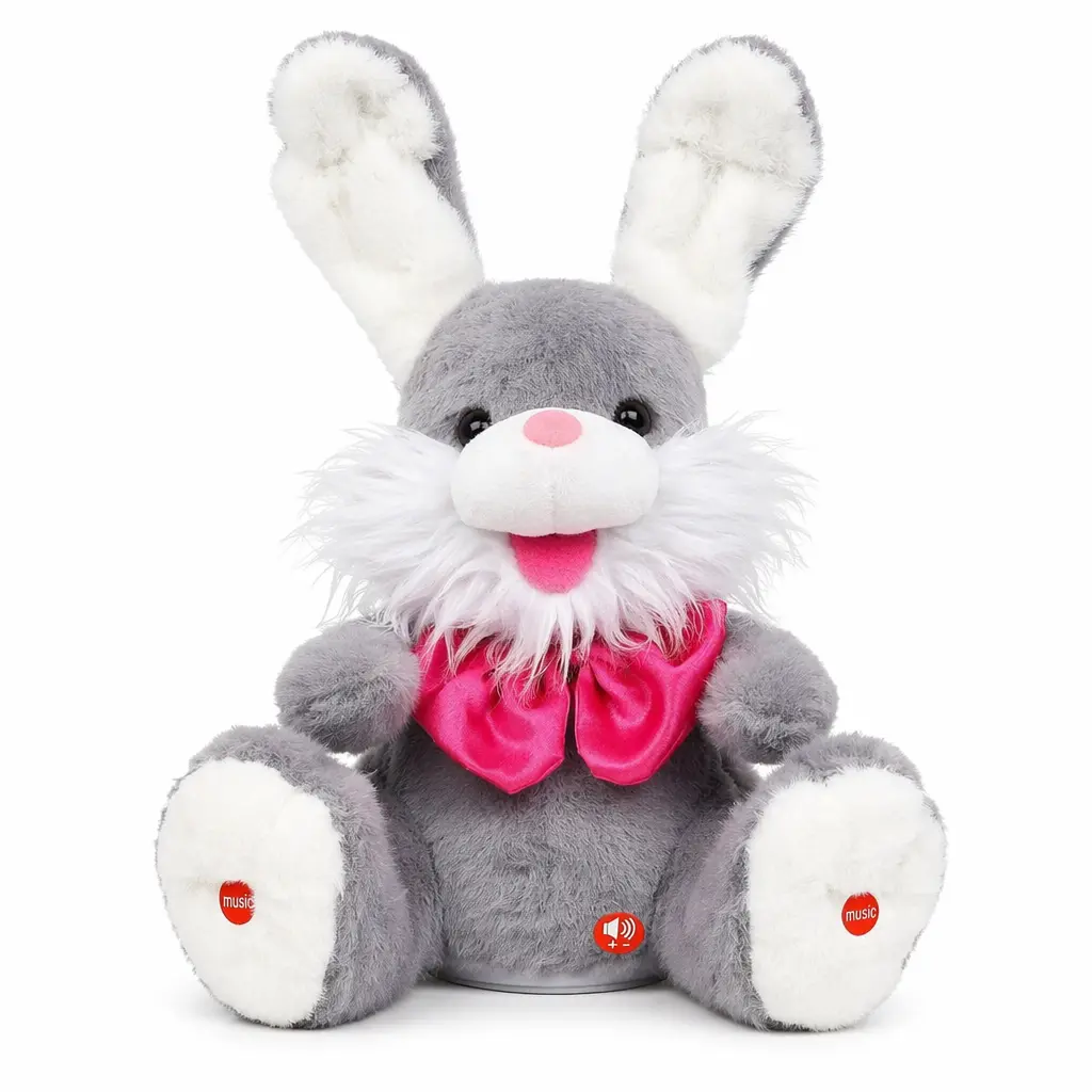 MIAODAM Peek-A-Boo Bunny Moveable Soft Stuffed Doll - Interactive Plush Toy with Moveable Ears, 15 Songs, Adjustable Volume, Toddler-Safe Tummy Time Soft Huggable Learning Toy