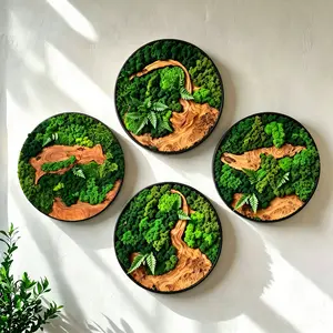 Moss Wall Art Natural Moss and Wood Handcrafted Rustic Charm, Modern Nature Wall Hanging for Living Room & Office, Office, Restaurant, Bar & Cafe No Maintenance