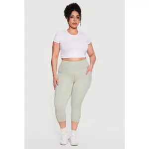 Plus Size Side Pocket Capri Leggings with Mesh Detail