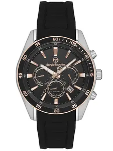 Sergio Tacchini Coast Life Mens Silicon Strap Watch - for Men with Stainless Steel Waterproof Quartz GMT Wrist Watch 45MM Black/Silver