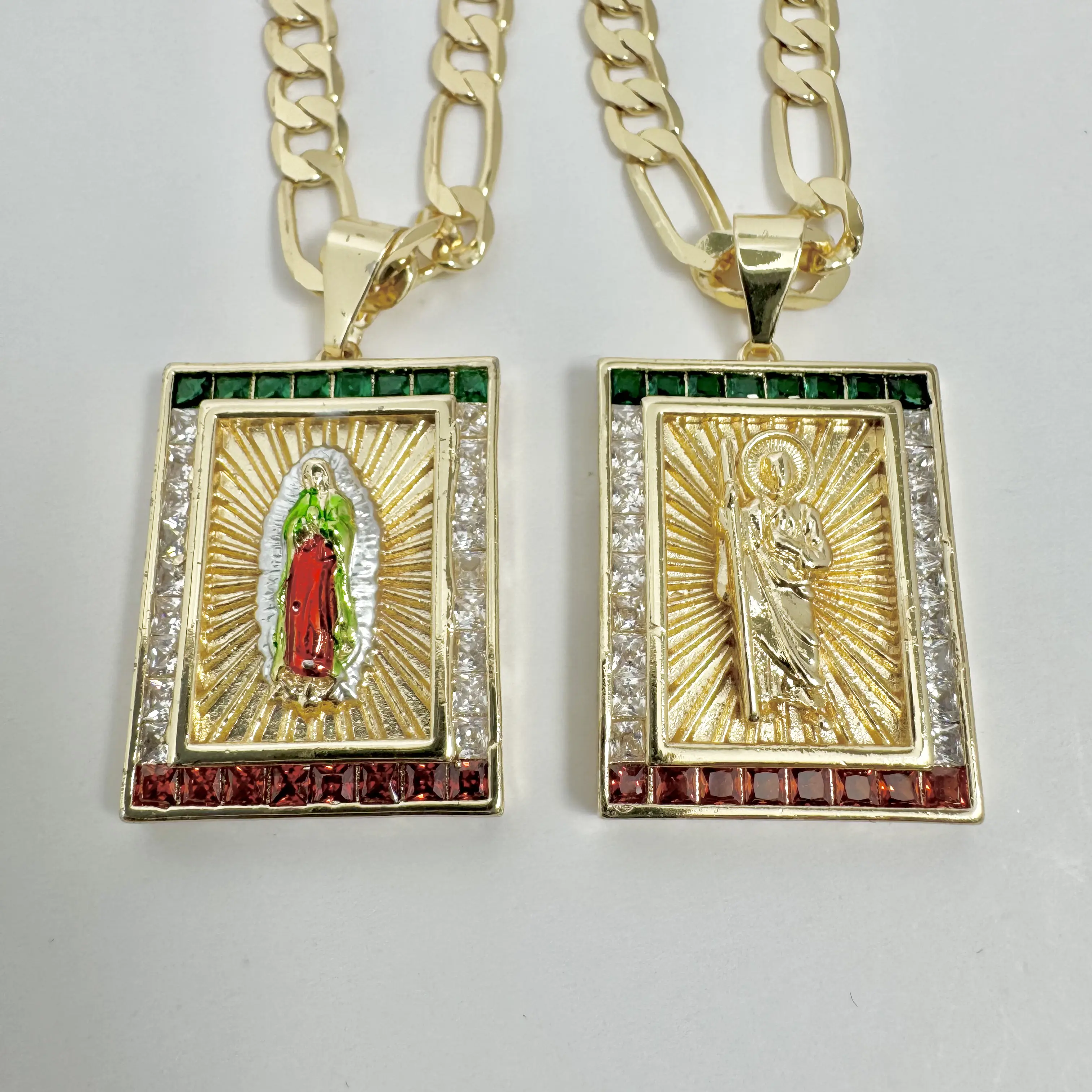 Virgen Mary Multicolor Necklace 14k Gold Plated San Juan De Los Lagos Fashion Cross Pendant Exquisite Trendy Pendant