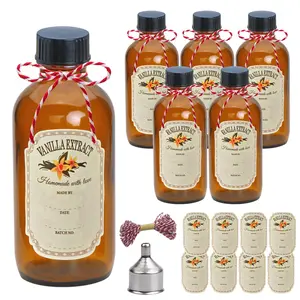 4 oz Amber Glass Bottles - Small Glass Jars with Black Lids Empty Boston Bottle,Dispensing Bottles for Homemade Vanilla Extract, Essential Oils, Herbal Medicine (6)