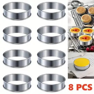 8 Pcs English Muffin Rings 4 Inch Crumpet Rings Stainless Steel Double Rolled Nonstick Metal Round Tart Ring Molds for Cookie Cooking Baking