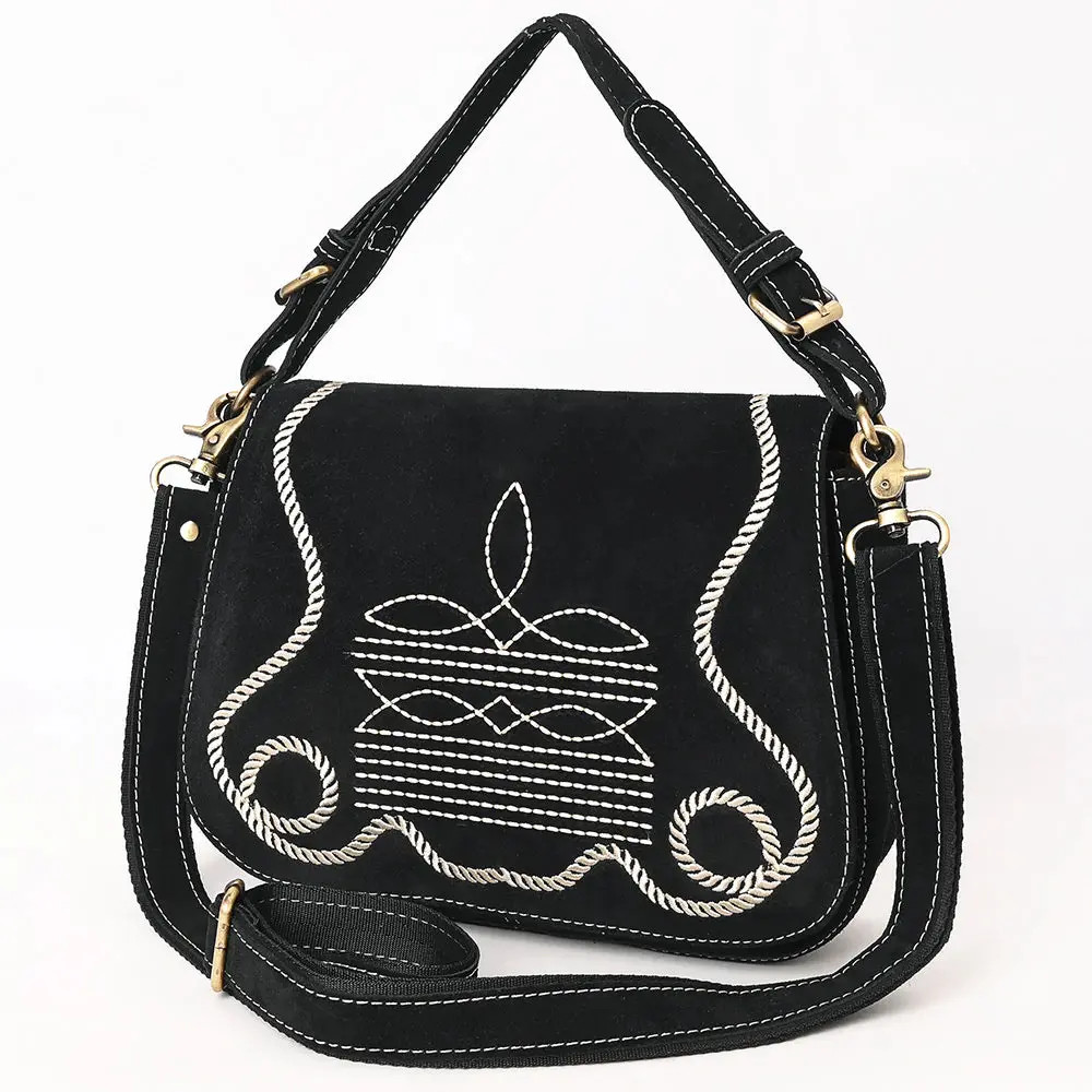 The Loretta Black Suede Boot Stitch Crossbody Purse