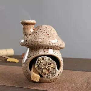 Ceramic incense Burner with Chimney MushroomDesian,3-In-1 Handmade Incense Holder for Cone,Sage & Palo Santo, ldeal Gift for Home Decor, Scent, Fragrance