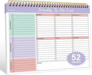Premium Undated Weekly Planner Pad Spiral Desk To-Do List Notepad 8.5" x 11" 52 Sheets 100gsm Bleed-Resistant Paper Twin-Wire Binding Office Home Study