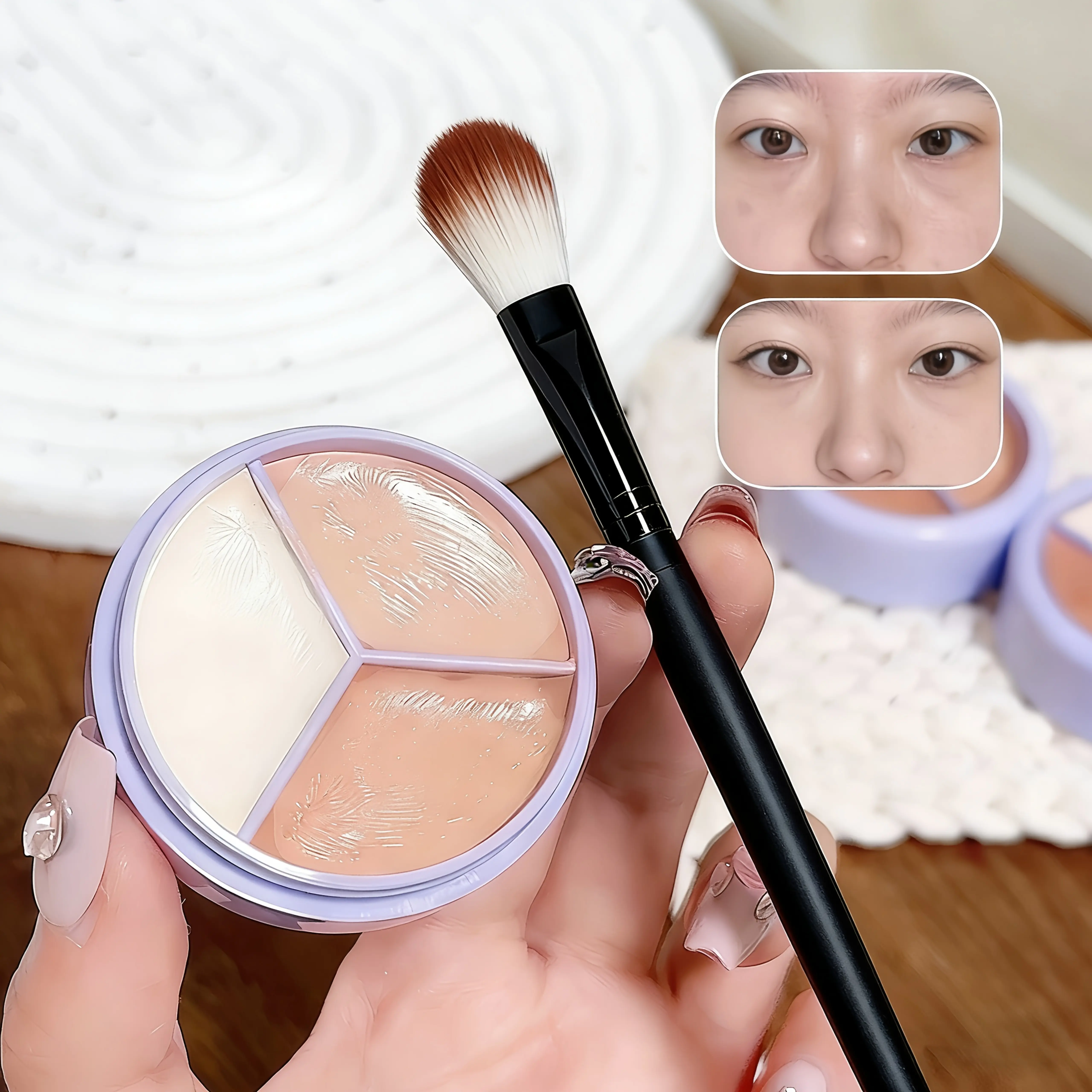 3In1 Color Correcting Concealer Palette With Brush Set Natural Dark Circle Concealer Waterproof Long Lasting Matte Makeup Buildable Coverage Cosmetic DealsForYouDays