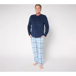 Cuddl Duds Men's Fleece with Stretch V-Neck & Pant Pajama Set