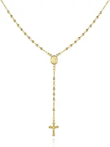18K Gold Plated Virgin Mary Rosary Bead Cross Necklace - Made In VSR