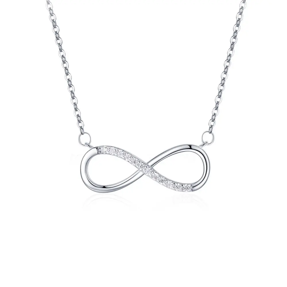 1pair Classic Genuine 925 Sterling Silver Cubic Zirconia Inlay Infinity Symbol Lucky Pendant Necklace For Women Fine Jewelry Gifts Wedding Engagement Bridal Jewelry