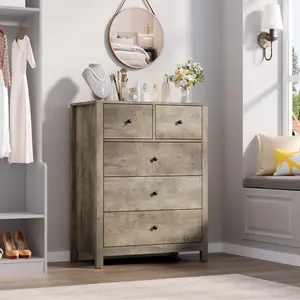 5-Drawer Dresser - Tall Wooden Chest with Deep Drawers & Metal Knobs, Modern Storage for Kids' Bedroom, Entryway, and Hallway gray