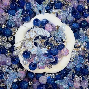 [Your Galaxy] 16mm Gemstone Blue Purple Silver Butterfly DIY Mixed Beads Heavywork Beaded Pen Phone Chain Keychain Pendant
