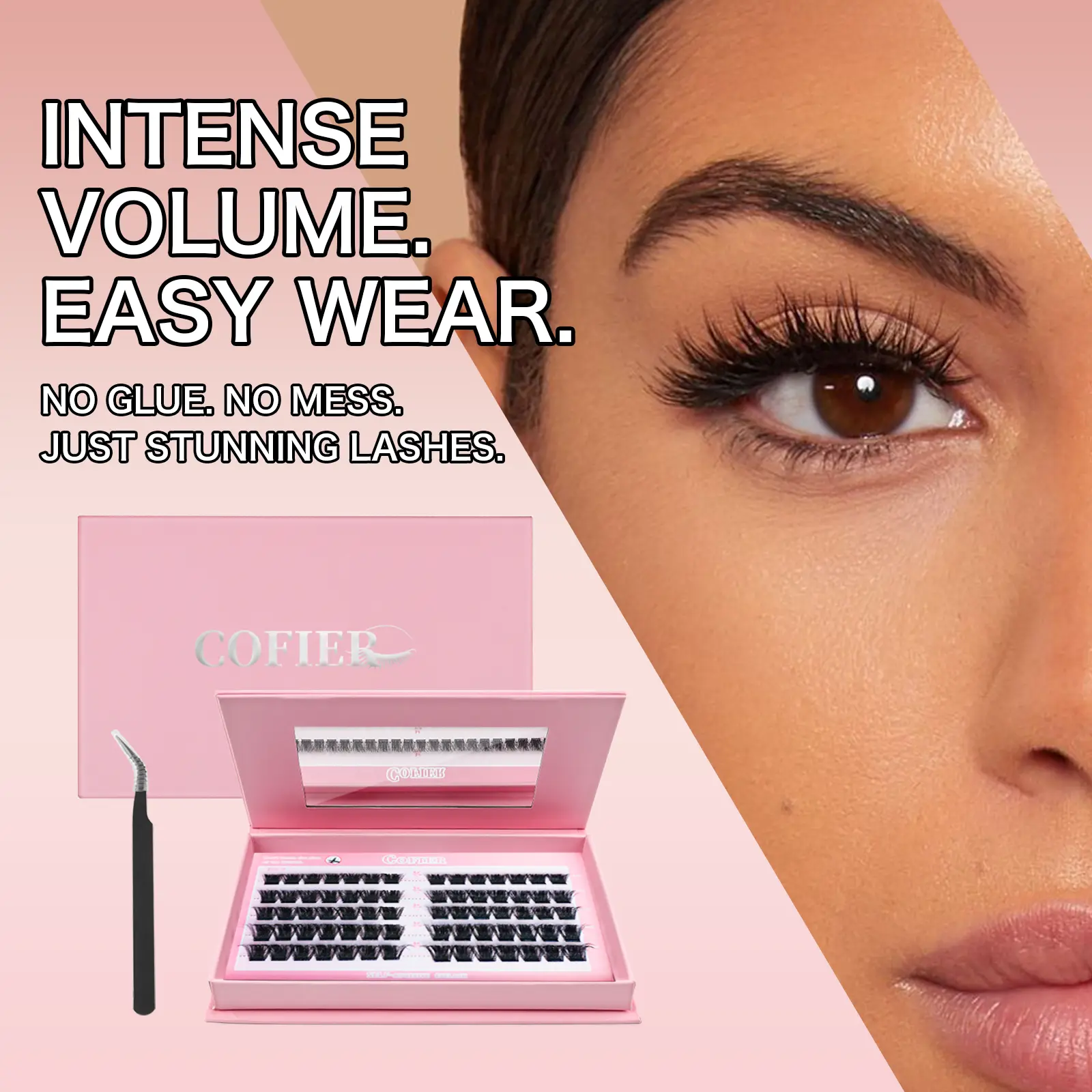 COFIER 200D Volume Lash Clusters No Glue Needed Easy Wear Reusable DIY Lash Kit for Bold Glam Look 12mm-20mm Mix Premium Synthetic Fibers Quick Press-On Application