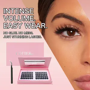 COFIER 200D Volume Lash Clusters No Glue Needed Easy Wear Reusable DIY Lash Kit for Bold Glam Look 12mm-20mm Mix Premium Synthetic Fibers Quick Press-On Application