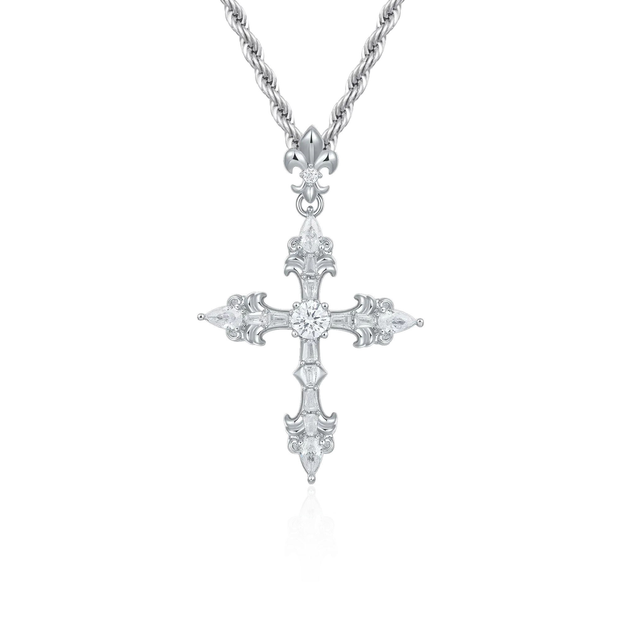 APORRO Fleur De Lis Cross Pendant | Iced CZ Cross Necklace - Jewelry Gift
