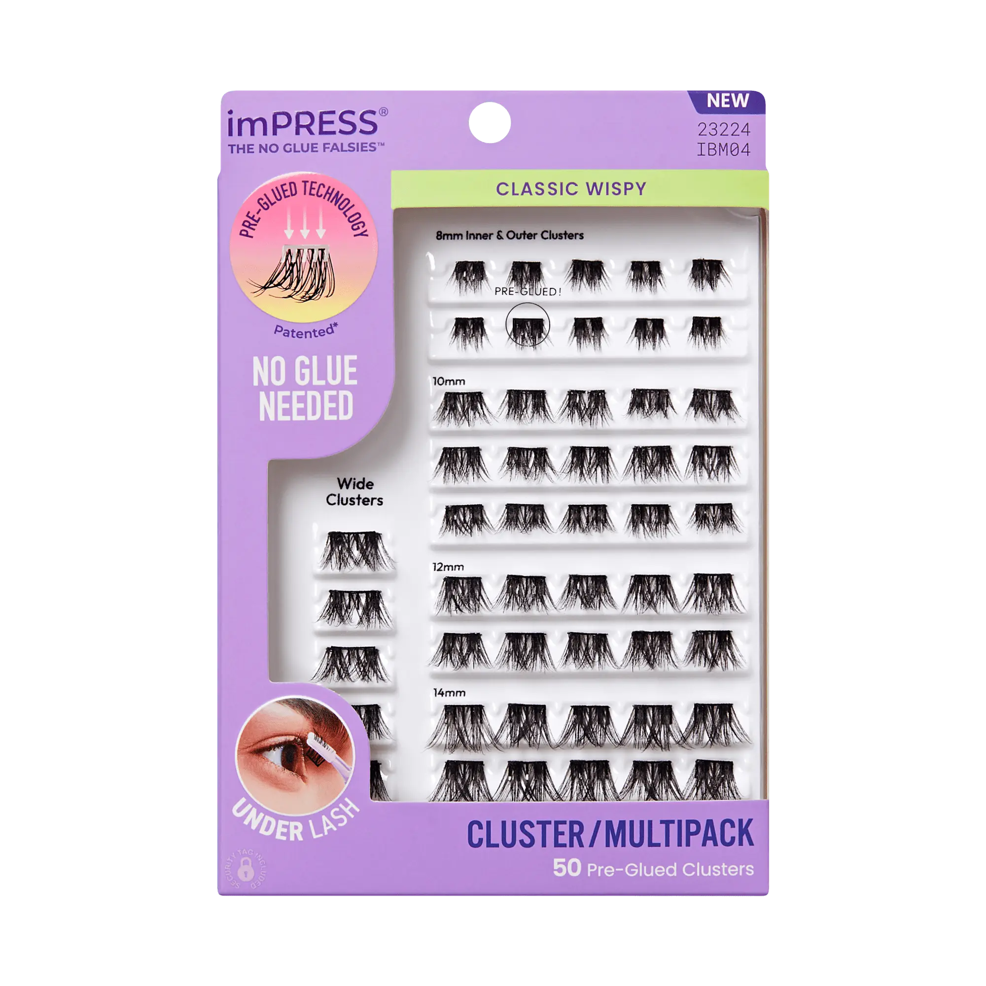 Impress Falsies Pre-Glued False Eyelashes Multipack - Classic Wispy | 50 Lash Clusters, 8mm-14mm
