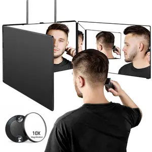 360 Viewing Angle Self Hair Cutting Mirror, Clear Anti-Fog HD Glass, Easy to Use, Height Adjustable, Portable, Plastic Frame, Good Choice for Gifts