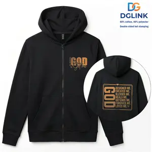 DGLink Men's Zipper Hoodie Classic Style Double-Layer Knit Long Sleeves Dropped Shoulder Design Fashionable Retro Streetwear Comfortable Cotton Blend Casual Sportswear Faith Symbol Top Pullover Style Streetwear - Menswear