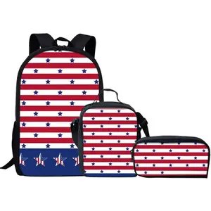 Backpack with American flag design, includes lunchbox and pencil case, 3-piece set, student backpack, casual everyday backpack.