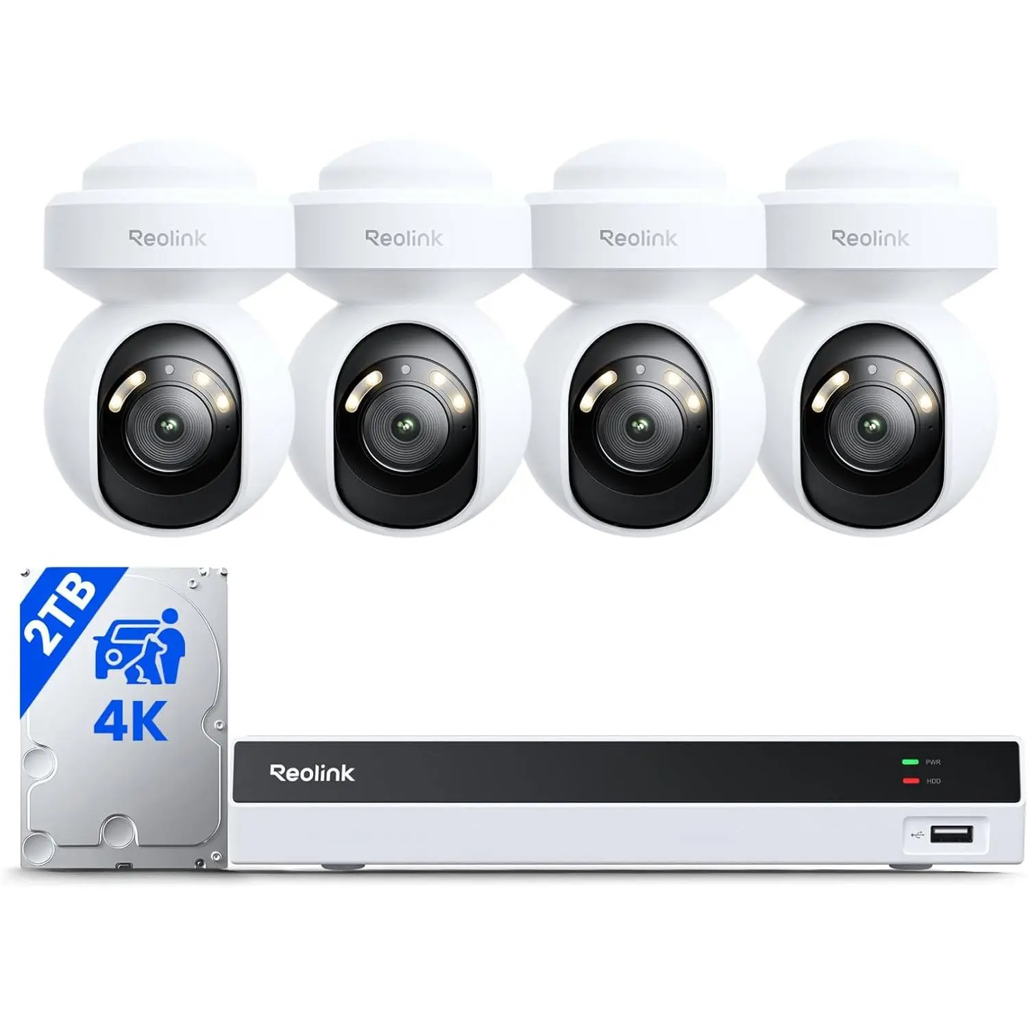 Reolink 4K Security Camera System with PT Auto-Tracking, 355°Pan 50°Tilt, 4K PoE Cameras Home Surveillance Wired Outdoor, Smart AI Detection, Spotlights & 2-Way Talk, 8CH NVR 2TB HDD, RLK8-800PT4 | 355°Pan 50°Tilt, 4pcs 4K PoE Cameras Wired Outdoor, 8CH W