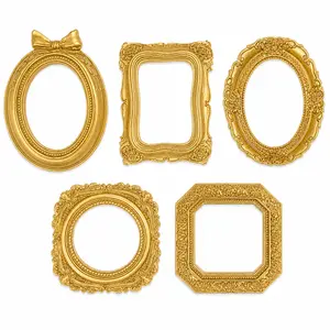 Small picture frames, mini gold frames, vintage gold frames, tabletop decor, magnetic picture frames for refrigerator, vintage frame set, Christmas decor (5 pcs, golden)