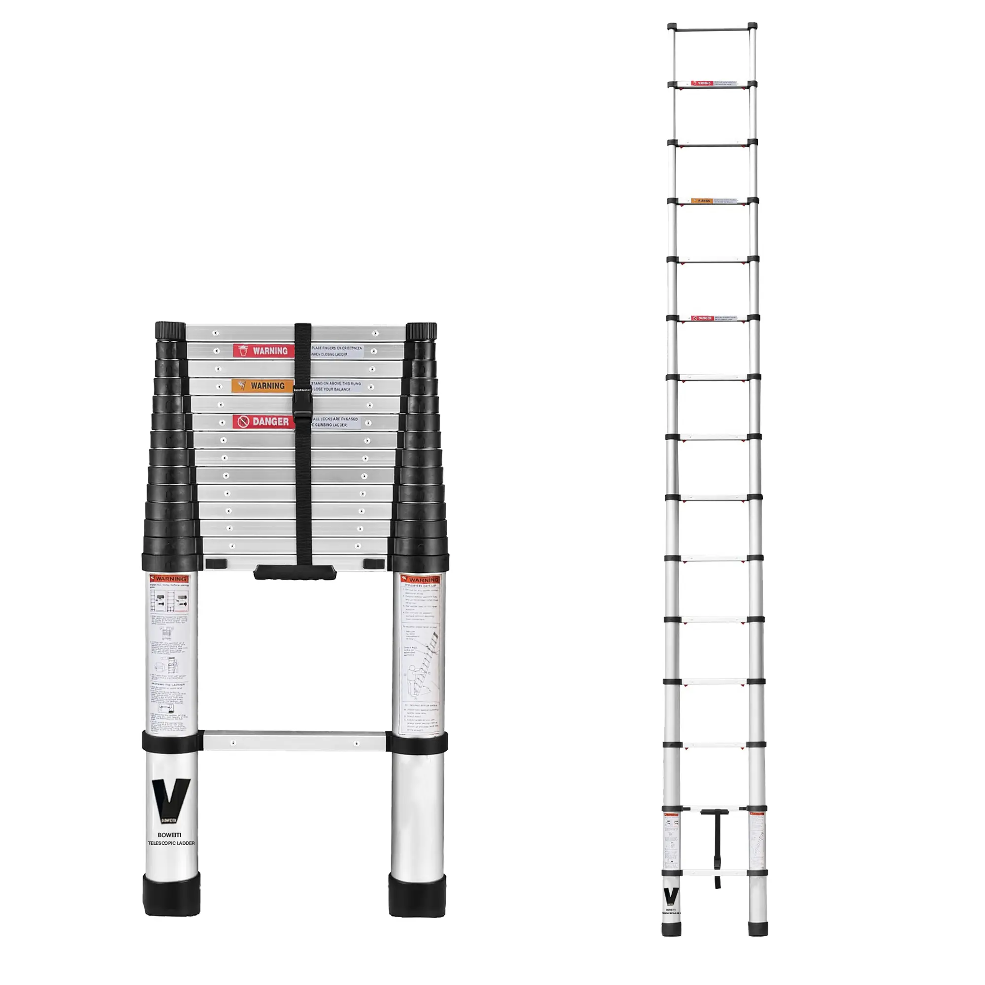 14.4 FT Telescoping Ladder, 330 LBS Max Load Aluminum Telescopic Extension Ladder with Slow-Down Air Damper Design, Anti-Slip Pedal & Safety Lock, Portable Collapsible Ladder for Indoor Outdoor Household RV Roof Work Maintenance summerwins