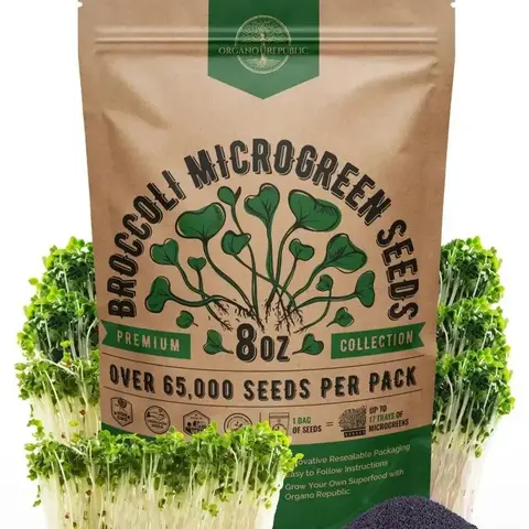 Broccoli Sprouting & Microgreens Seeds - 65,000 Non-GMO Heirloom Seeds, Sprouts in Bulk 8oz Resealable Bag for Planting & Growing in Soil, Coconut Coir, Aeroponic & Hydroponic System