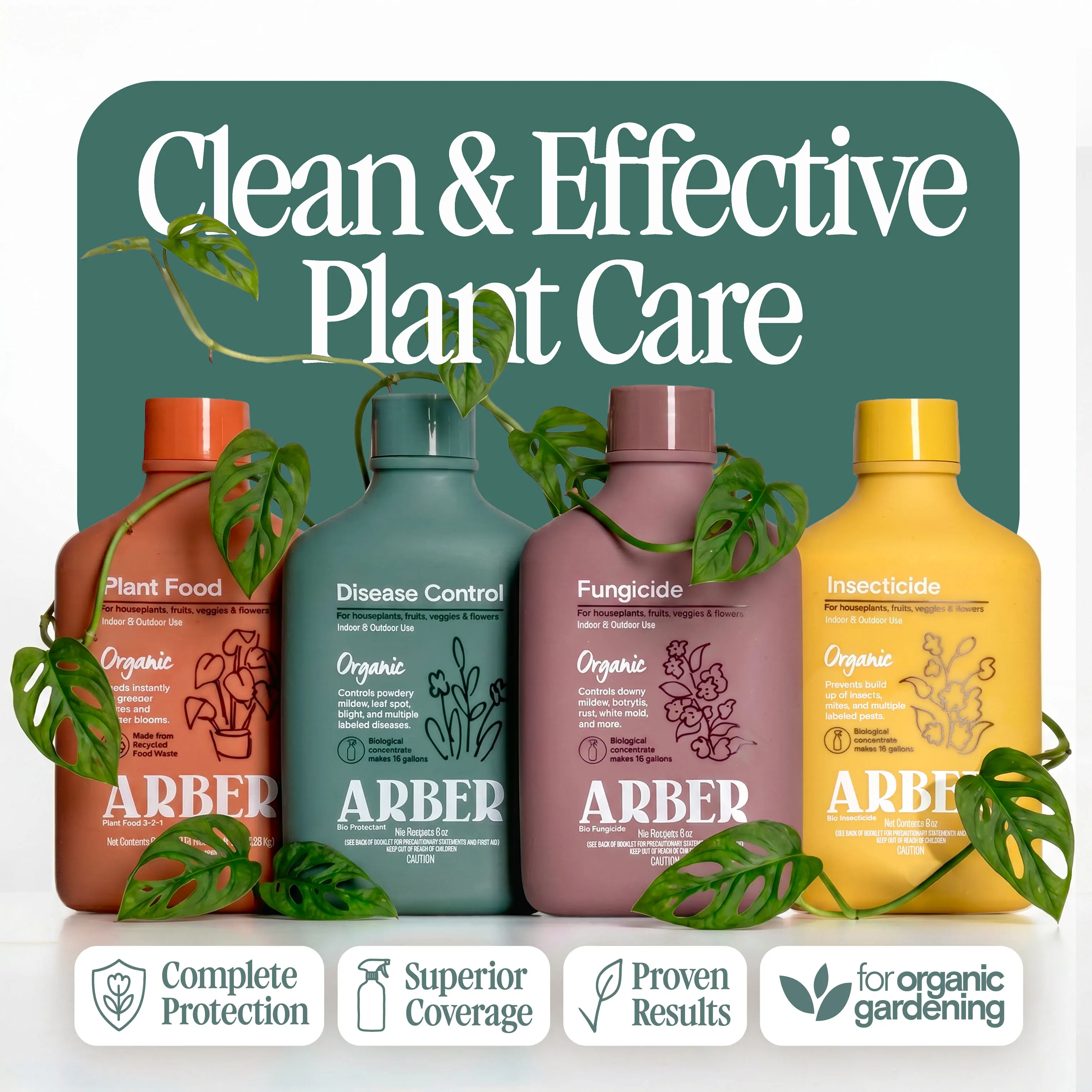 Arber Organic Plant Care Kit [Indoor & Outdoor] | Plant Food + Disease Control + Bio Fungicide + Bio Insecticide | Feed Plants, Control Bugs & Prevent Diseases Houseplant