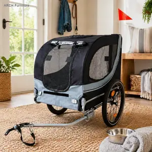 Foldable Wagon Dog Bike Trailer, ARCH Large All-Terrain Pet Carrier with 66LB Capacity, Durable Steel Frame for Secure Transport, Weatherproof Black-Gray Design for Cycling & Camping Outdoor Use