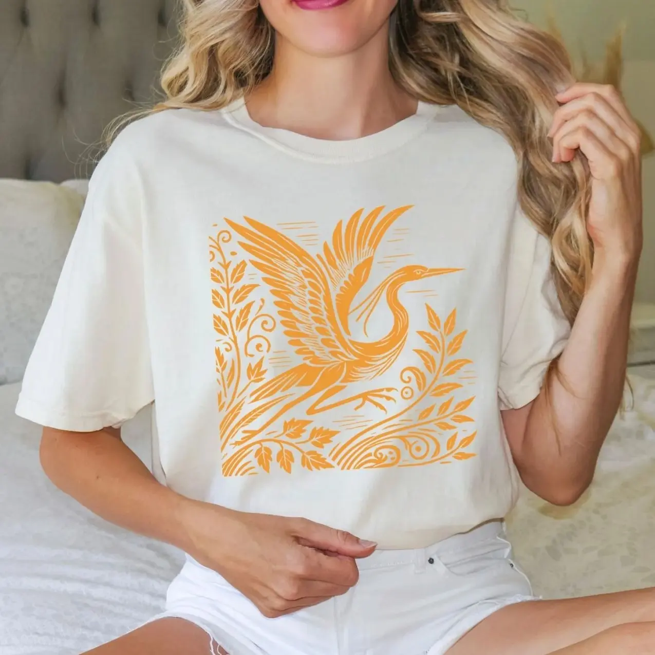 Great Blue Heron Shirt Linocut Bird Graphic Tee Nature Wildlife Lover Gift 5