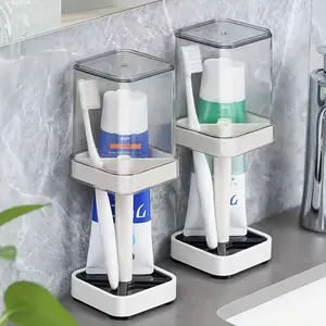 Toothbrush Holder with Toothbrush Cup, 1 Set Bathroom Toothpaste Storage Rack, Bathroom Organizer, Home Organizer for Bathroom