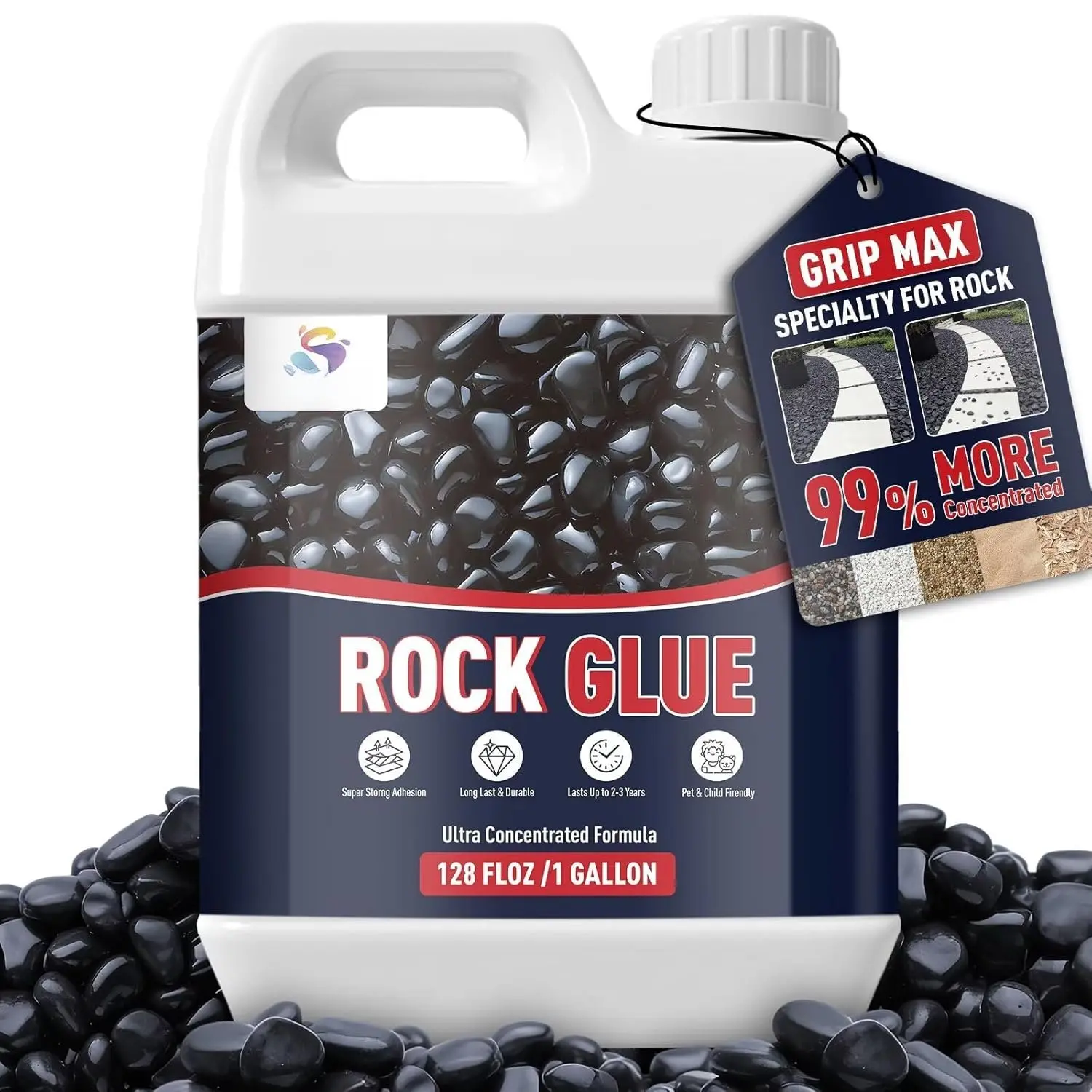 Rock Glue 1 Gallon Rock Glue for Landscaping, Ground Coverage & Pet Safe Mulch Glues for Rocks Lockscape Pea Gravel/Pebbles/Stones-Glue Mulch Glues for Walkways, Yards, Patios, Driveway Clear Gloss