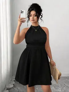 Plus Size Women's Halter Neck A-Line Dress, Elegant Knee-Length Dress, French Style, Summer, Office Wear, Casual, Date Night, Vacation, Womenswear