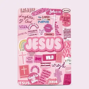 Pink Letter Print Tri-Fold Tablet Cover with Built-in Pen Slot, Auto Sleep/Wake & Stand Functions, TPU Accessory Compatible with iPad A16, 10th/11th Gen, 10.2-in, 11-in Pro 2020/2021, 11-in Air, 2025, Galaxy Tab S9 FE+ 12.4-in Series