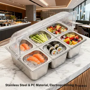 Stainless Steel Buffet Tray With Ice Pan For Sushi Salad Party Food Display 6 Pans home essentials