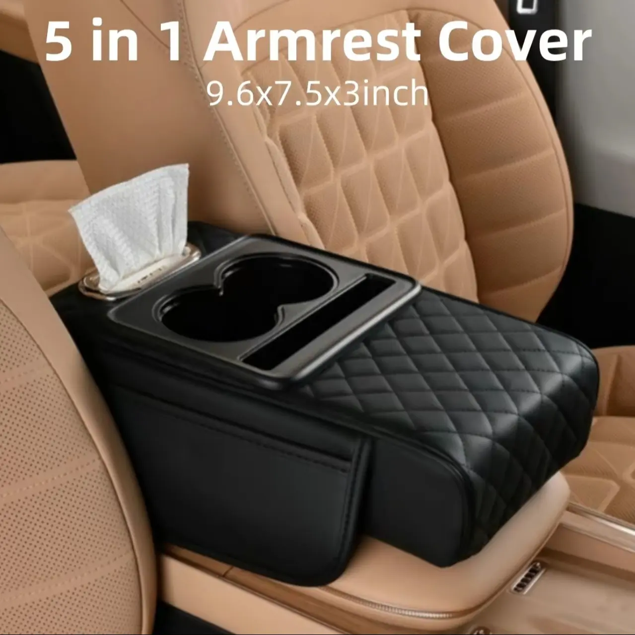 Car Center Console Storage Box, Multifunctional Car Armrest Pad, Interior Accessories for Organization, Car Storage Organizer, Car Cup Holders, Leather Armrest Raising Pad