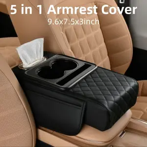 Car Center Console Storage Box, Multifunctional Car Armrest Pad, Interior Accessories for Organization, Car Storage Organizer, Car Cup Holders, Leather Armrest Raising Pad