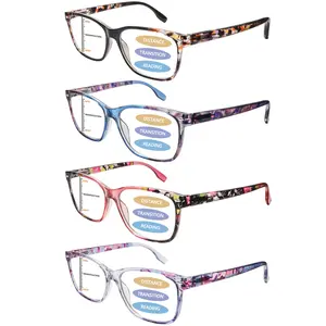 4pcs Progressive Multifocal Blue Light Blocking Reading Glasses Stylish Retro Print Design, Perfect For Women Durable Lenses, Easily Foldable For Portability Ideal For Everyday Use